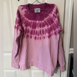 champion tie-dye baby pink/ magenta crewneck